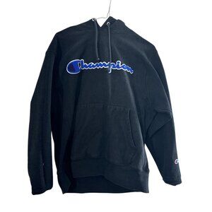 Champion Reverse Weave Hoodie Medium - Black with Blue Logo - Heavyweight